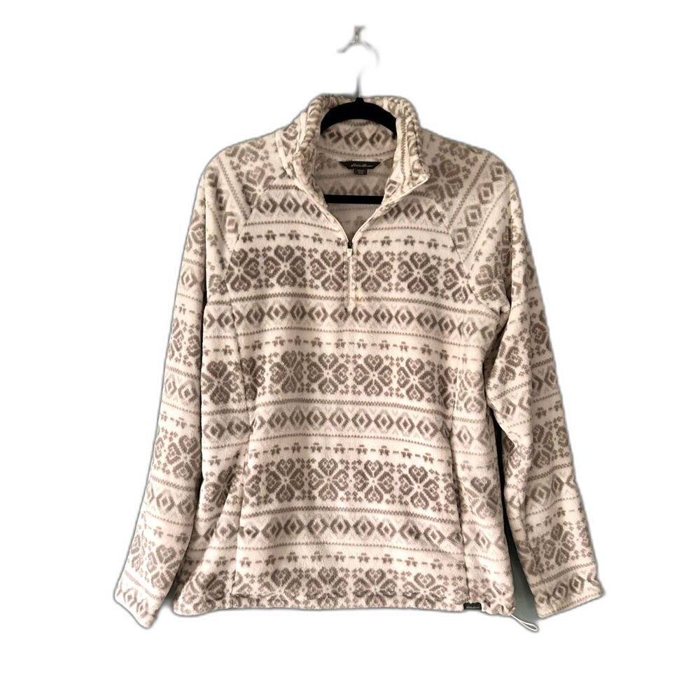 Eddie Bauer fleece 1/4 zip pullover white beige side pockets size medium